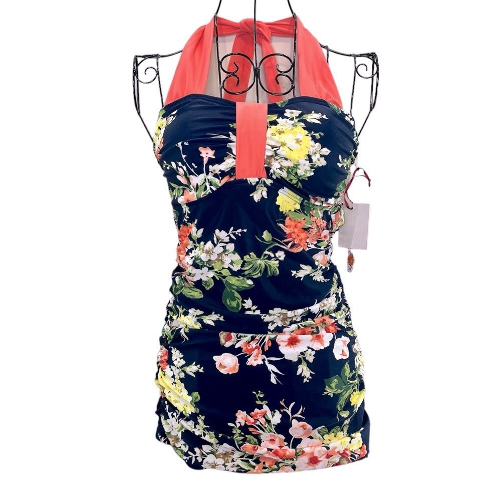 NEW Divinita Sole Swim Collection Floral Tankini Halter Swim Top Size Small